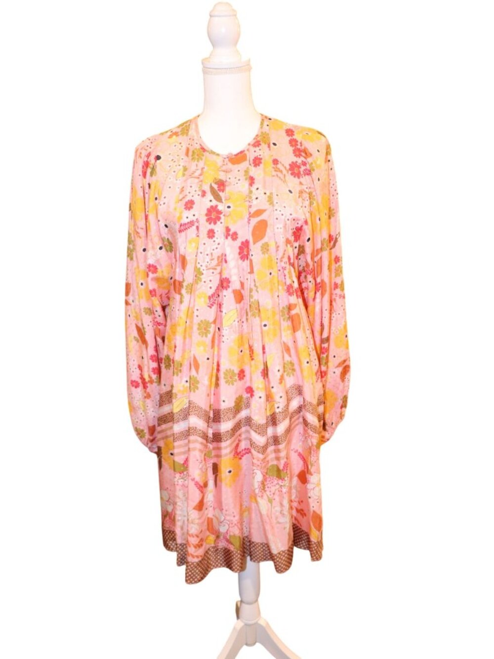 By TiMo Floral Long-Sleeve Womens Pleated Mini Dress, Large,